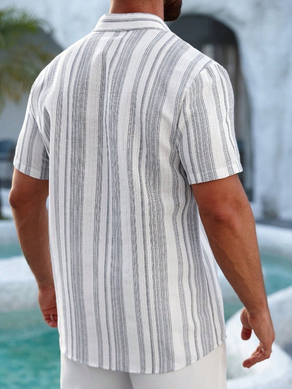 Multicolor Modern Men's Striped Front Button Short Sleeve Shirt – Casual Holiday - Picture 2 of 6